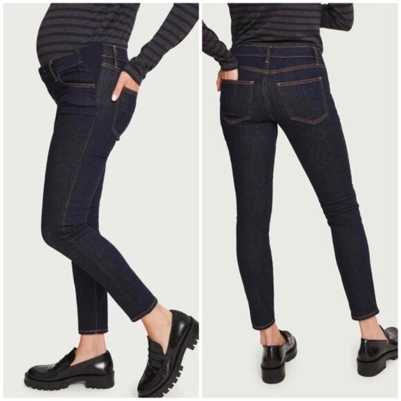 Hatch The Slim Maternity Jeans Ankle Dark Blue Side Stretch Panels Denim NEW - Picture 1 of 10